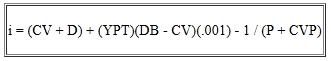 Chart text: i = (CV + D) + (YPT)(DB - CV)(.001) - 1 / (P + CVP) Article title: Belth Yearly Rate of Return Method for Life Insurance Evaluation